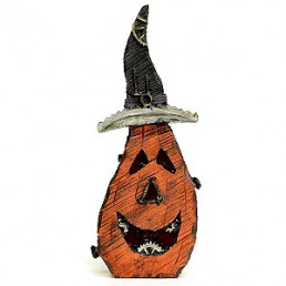 Large LED Happy Pumpkin w/Hat & Candle Light