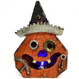 Large LED Spooky Pumpkin w/Hat & Candle Light